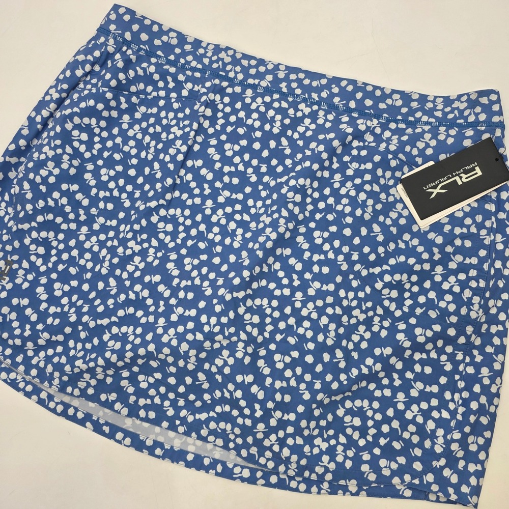 RALPH LAUREN RLX SKORT WOMENS LARGE 17" BLUE WHITE FLORAL STRETCH PERFORMANCE